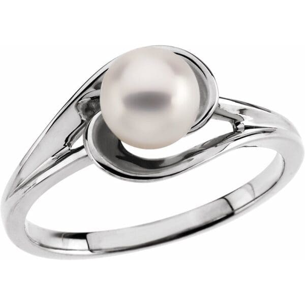 14K White Cultured White Akoya Pearl Ring - Image 3