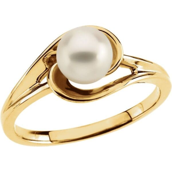 14K White Cultured White Akoya Pearl Ring