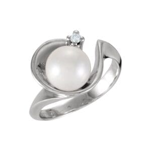 14K White Cultured White Akoya Pearl & .03 CTW Natural Diamond Ring