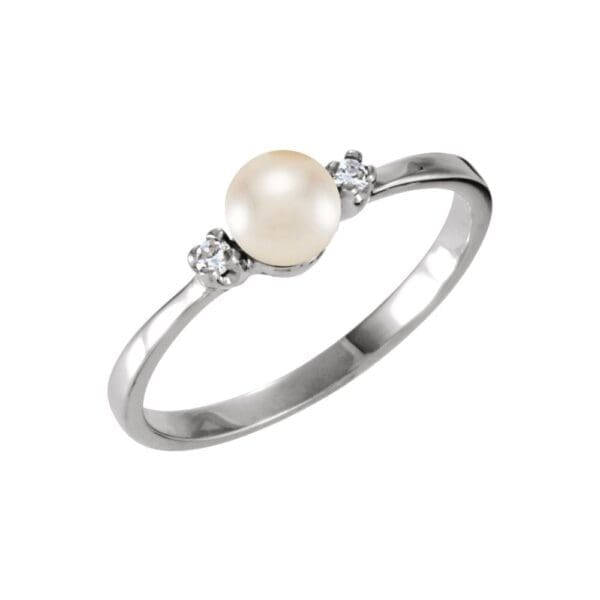 14K White Accented Ring Mounting for 4.5 mm Pearl - Image 2