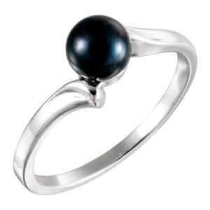 14K White Cultured Black Akoya Pearl Ring