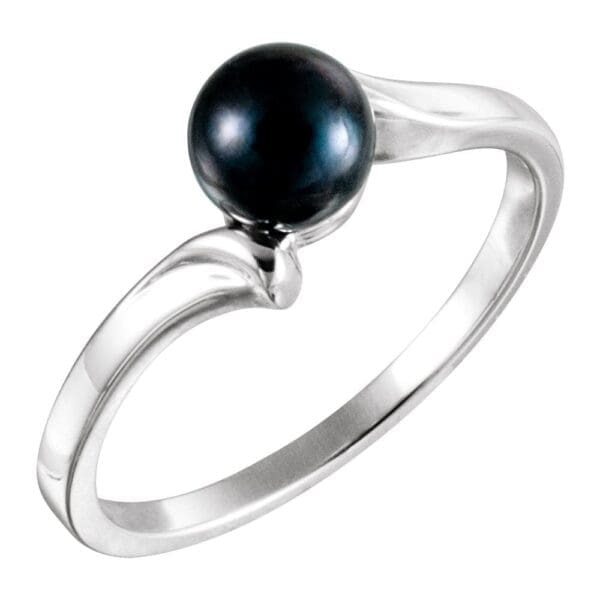14K White Cultured Black Akoya Pearl Ring