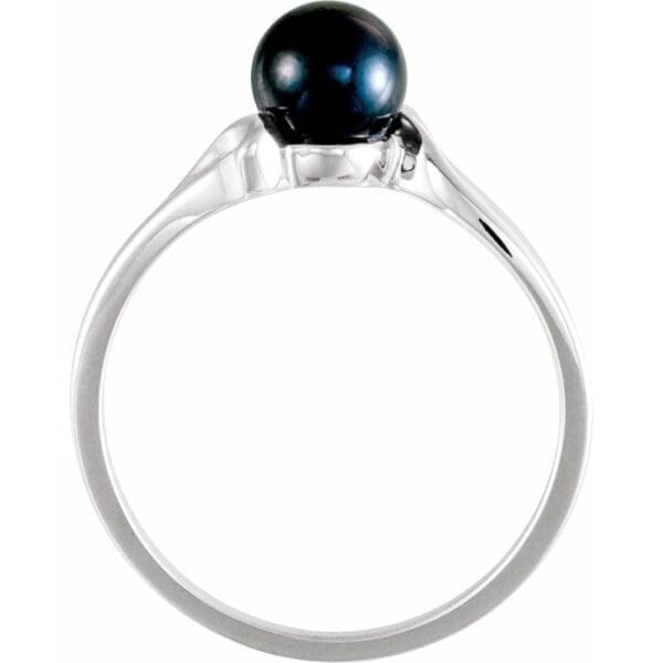 14K White Cultured Black Akoya Pearl Ring - Image 2