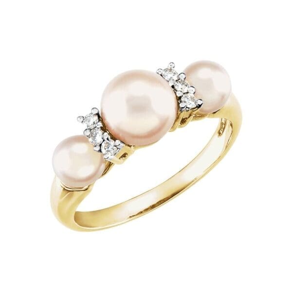 14K Yellow Cultured White Freshwater Pearl & 1/10 CTW Natural Diamond Ring