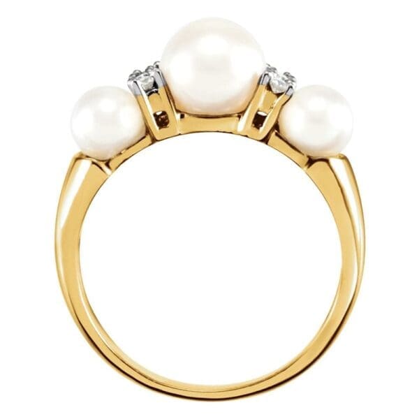 14K Yellow Cultured White Freshwater Pearl & 1/10 CTW Natural Diamond Ring - Image 2