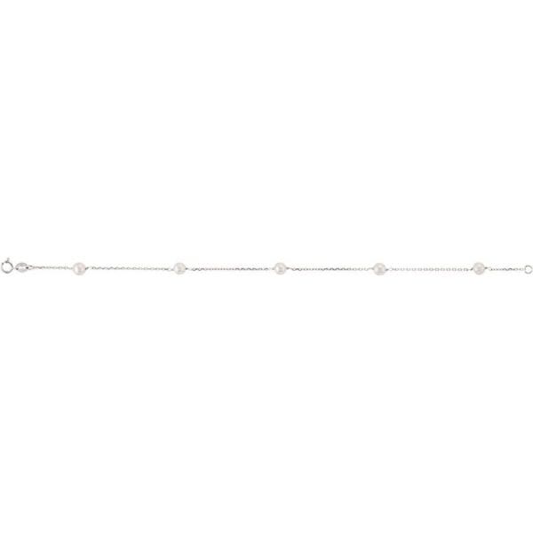 14K White Cultured White Freshwater Pearl 5-Station 7" Bracelet - Image 2