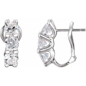 Sterling Silver Imitation White Cubic Zirconia Three-Stone Omega Earrings