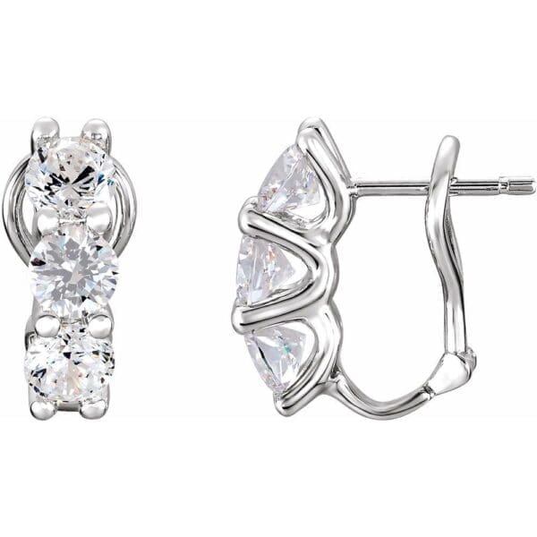 Sterling Silver Imitation White Cubic Zirconia Three-Stone Omega Earrings