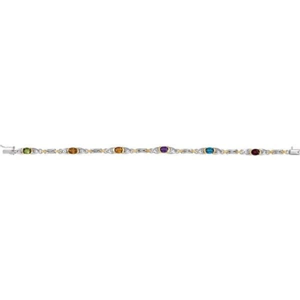 14K White/Yellow Natural Multi-Gemstone  & 1/10 CTW Natural Diamond 7 1/2" Bracelet - Image 3