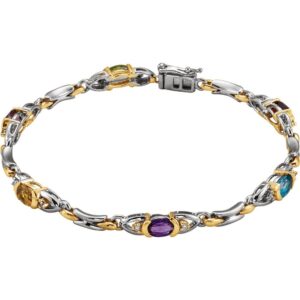 14K White/Yellow Natural Multi-Gemstone  & 1/10 CTW Natural Diamond 7 1/2" Bracelet