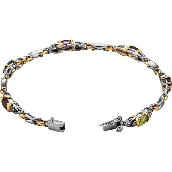 14K White/Yellow Natural Multi-Gemstone  & 1/10 CTW Natural Diamond 7 1/2" Bracelet - Image 2