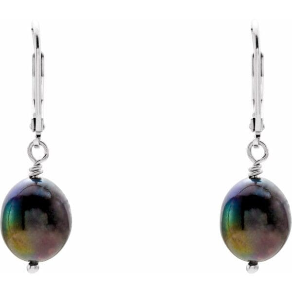 Sterling Silver Cultured Black Freshwater Pearl Earrings - Image 2