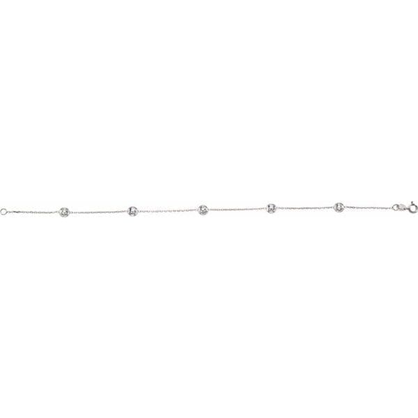 14K White Imitation White Cubic Zirconia 5-Station 7" Bracelet - Image 2