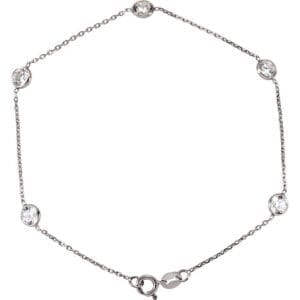 14K White Imitation White Cubic Zirconia 5-Station 7" Bracelet