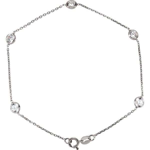 14K White Imitation White Cubic Zirconia 5-Station 7" Bracelet