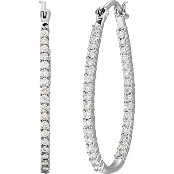 Platinum 1 CTW Natural Diamond Inside-Outside Hoop Earrings - Image 2
