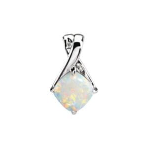 14K White Natural White Opal & .025 CTW Natural Diamond Pendant