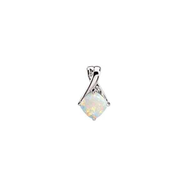 14K White Natural White Opal & .025 CTW Natural Diamond Pendant - Image 2