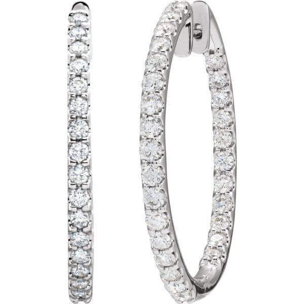 14K White 3 CTW Natural Diamond Inside-Outside 35.3 mm Hoop Earrings - Image 2