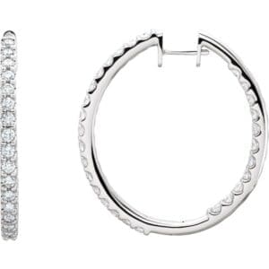 14K White 3 CTW Natural Diamond Inside-Outside 35.3 mm Hoop Earrings