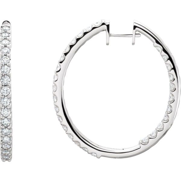 14K White 3 CTW Natural Diamond Inside-Outside 35.3 mm Hoop Earrings