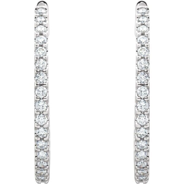 14K White 3 CTW Natural Diamond Inside-Outside 35.3 mm Hoop Earrings - Image 3