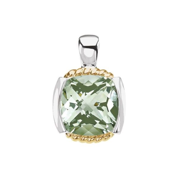 14K Yellow & Sterling Silver Natural Green Quartz Pendant