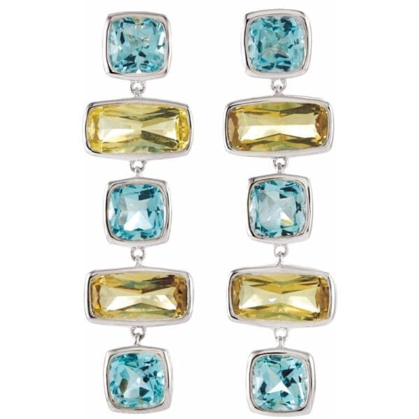 Sterling Silver Natural Sky Blue Topaz & Natural Lime Quartz Earrings - Image 2