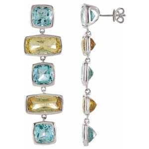 Sterling Silver Natural Sky Blue Topaz & Natural Lime Quartz Earrings