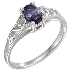 14K White June Youth Imitation Birthstone Ring