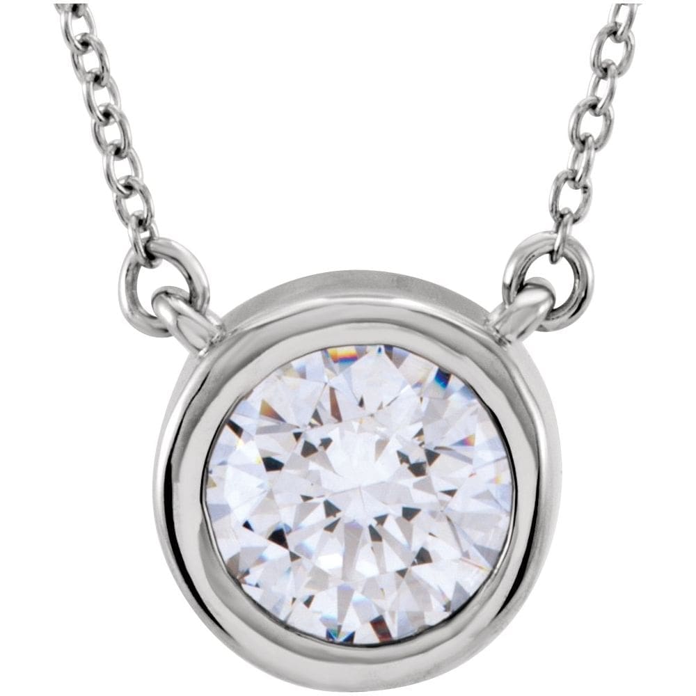 Sterling Silver 8 mm Imitation White Cubic Zirconia Solitaire 18" Necklace