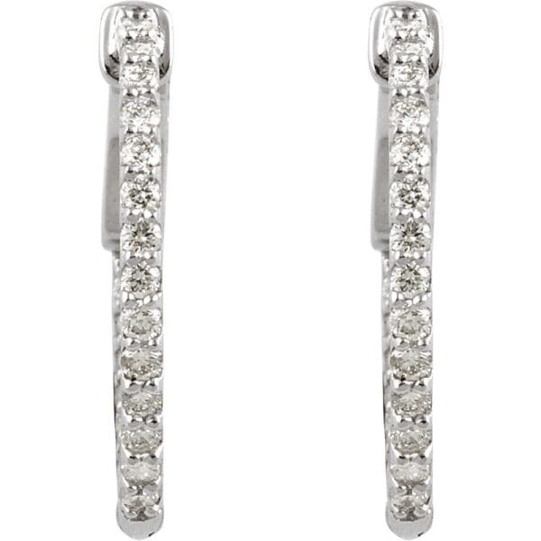 Sterling Silver Imitation White Cubic Zirconia Inside-Outside 19 mm Hinged Hoop Earrings - Image 4