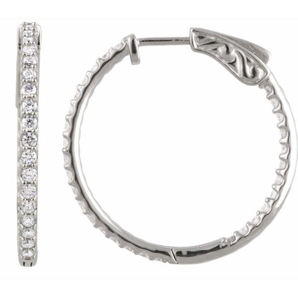 Sterling Silver Imitation White Cubic Zirconia Inside-Outside 19 mm Hinged Hoop Earrings - Image 3