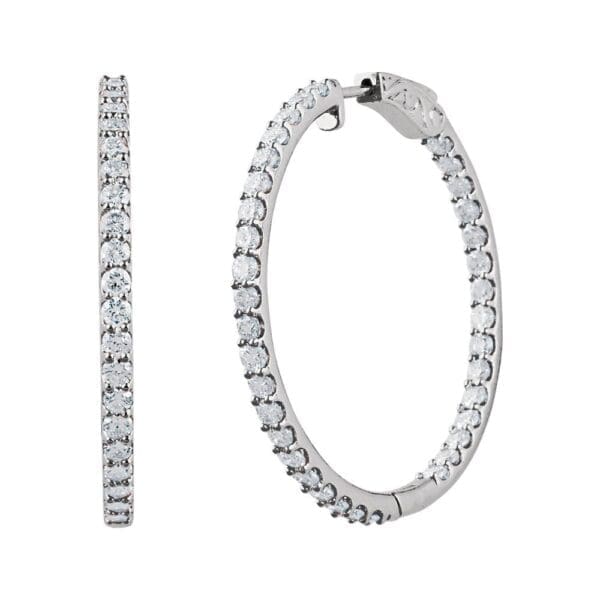 Sterling Silver Imitation White Cubic Zirconia Inside-Outside 19 mm Hinged Hoop Earrings - Image 2