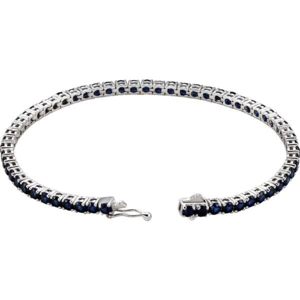 14K White Lab-Grown Blue Sapphire Line 7.25" Bracelet - Image 2