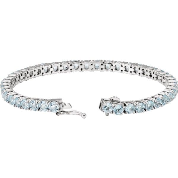 14K White Natural Sky Blue Topaz 7 1/4" Line Bracelet - Image 2