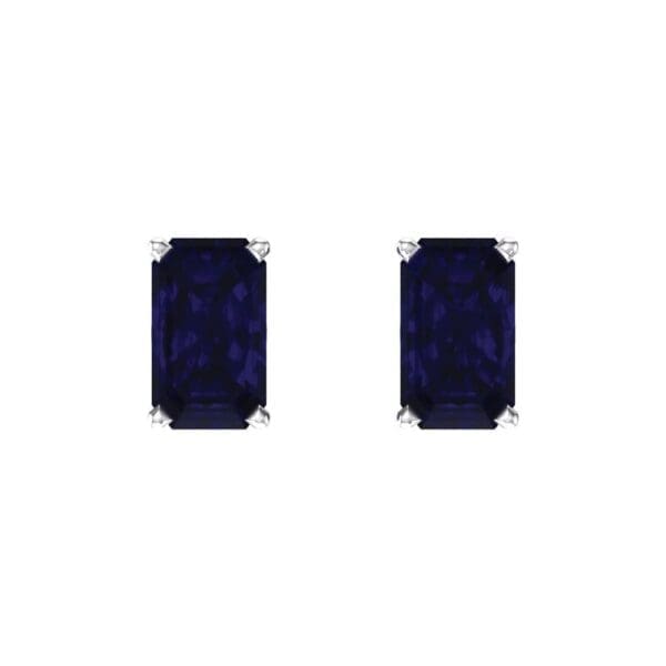 14K White Lab-Grown Blue Sapphire Earrings - Image 2