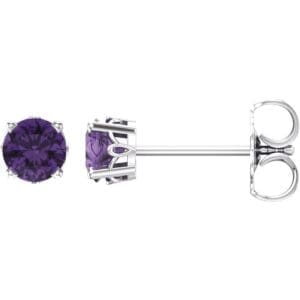 14K White Natural Amethyst 4-Prong Scroll Setting® Stud Earrings