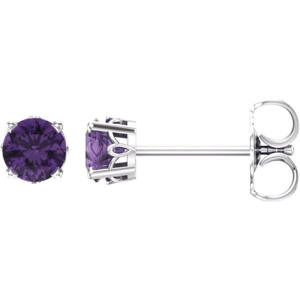 14K White Natural Amethyst 4-Prong Scroll Setting® Stud Earrings