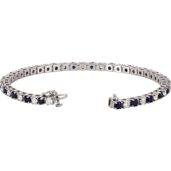 14K White Natural Blue Sapphire & 2 1/3 CTW Natural Diamond Line 7" Bracelet - Image 2