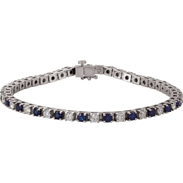 14K White Natural Blue Sapphire & 2 1/3 CTW Natural Diamond Line 7" Bracelet