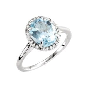 14K White 10x8 mm Natural Aquamarine & .06 CTW Natural Diamond Ring