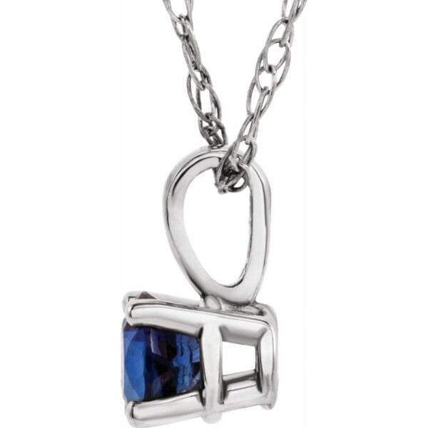 14K White 3 mm Lab-Grown Blue Sapphire Youth Solitaire 14" Necklace - Image 2