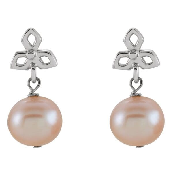 Sterling Silver Cultured Pink Freshwater Pearl Dangle Earrings - Image 2