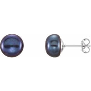 Sterling Silver 8-9 mm Cultured Black Freshwater Pearl Earrings