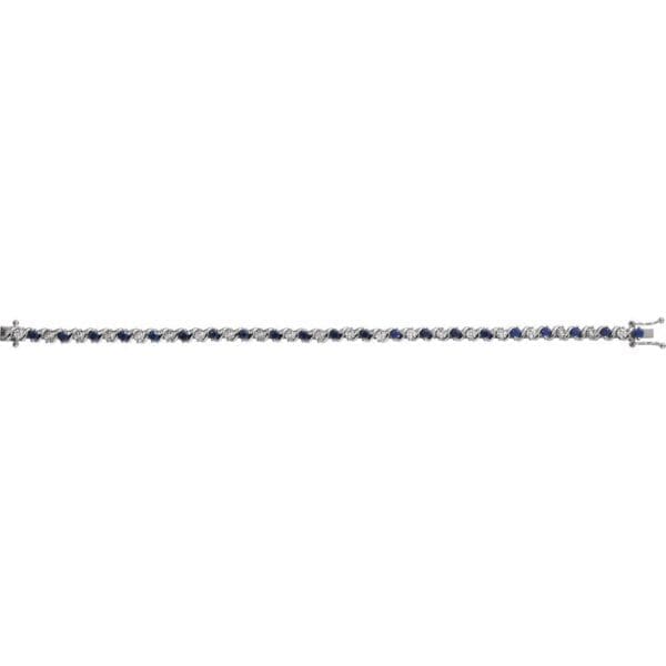 14K White Lab-Grown Blue Sapphire & 1/10 CTW Natural Diamond Line 7" Bracelet - Image 2