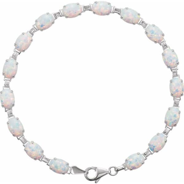 14K White Lab-Grown White Opal Line 7" Bracelet