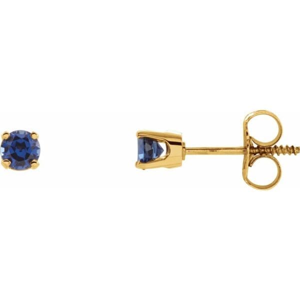 14K White Lab-Grown Blue Sapphire Youth Earrings - Image 3