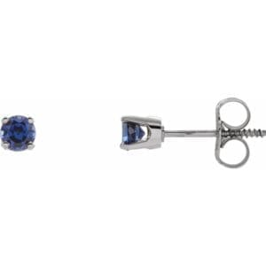 14K White Lab-Grown Blue Sapphire Youth Earrings