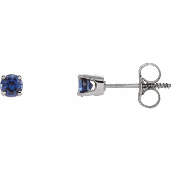 14K White Lab-Grown Blue Sapphire Youth Earrings